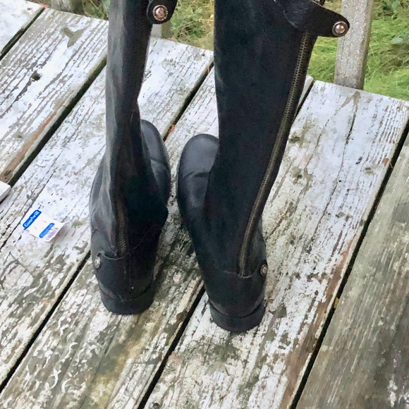 BLACK LEATHER FRYE SNAP BUTTON ZIP KNEE HIGH BOOTS - Picture 5 of 7